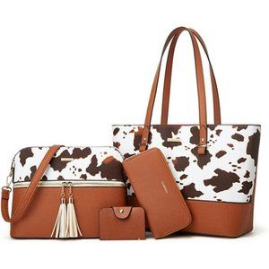 Women Fashion Handbags Shoulder Bag Top Handle Satchel Purse Set 4pcs